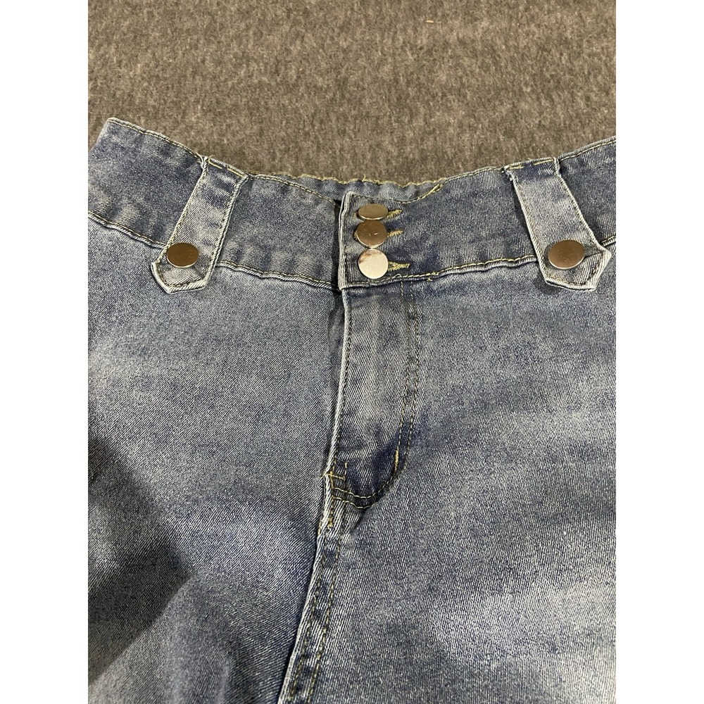 High Waisted Wide Leg Jeans Light Wash Button Fly Snap Hem Denim Blue - Picture 3 of 14